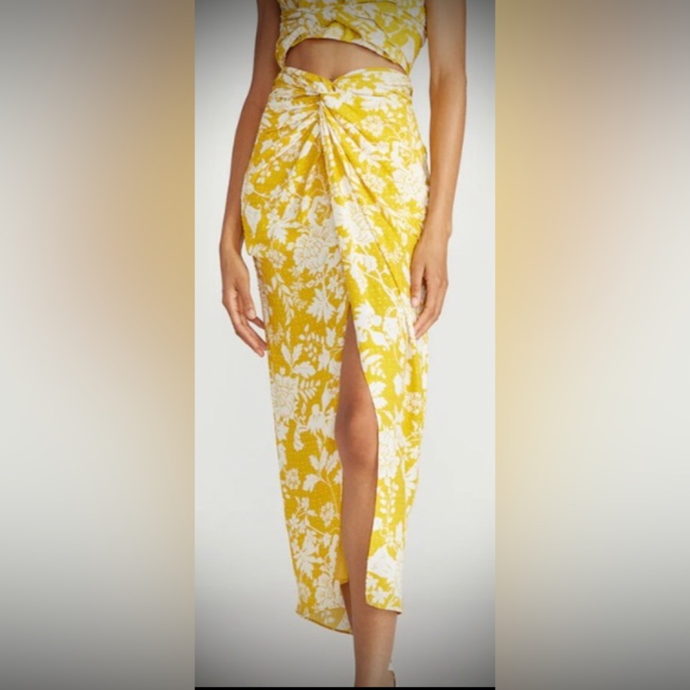 Amur Klara Midi Skirt Organic Cotton Twist Detail in yellow & white size 12 NWT